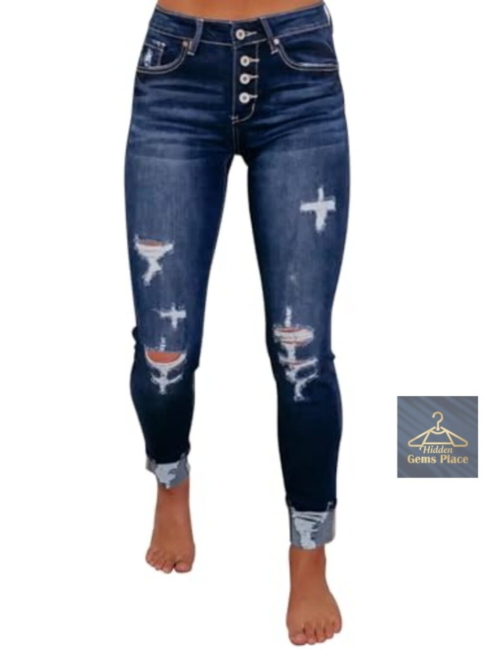 Ripped Skinny Slim Fit Jeans Frayed Distressed Stretchy Denim Pants